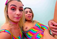 Teens Battle Huge Cock Rides