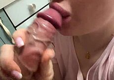 blindfolded stepsis gives epic blowjob cum on face lick clean