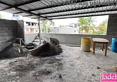 Skinny blonde teen reporter masturbates watching ebony shoplifter tape fucked by cop