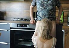 Blonde college babe bent over kitchen table by roommate doggystyle pounding multiple orgasms