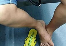 hidden flip flops tease brazilian mature feet candid voyeur