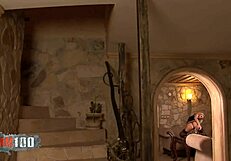 Blonde beauty submits to hooded couple's deep pussy and ass pounding in stockings