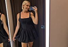 blonde wife flashes big tits in see-through clothes public mall changing room fetish