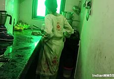 skinny indian maid chokes on cock then gets kitchen pussy slammed rough