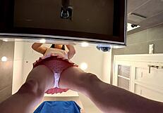i love my braless curves in this tight pink skirt