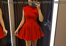 blonde wife flashes big tits in see-through clothes public mall changing room fetish