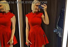 blonde wife flashes big tits in see-through clothes public mall changing room fetish