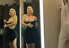 blonde wife flashes big tits in see-through clothes public mall changing room fetish