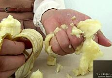 watch me crush this banana hard with my soft hands girl