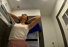 i love my braless curves in this tight pink skirt