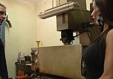 Latina Milf Flashes Big Tits and Pussy at Mechanic Shop for Interracial Creampie Fuck