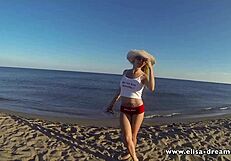 Amateur slut flashes pussy and ass no panties post-beach