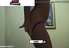 shy brazilian brunette teen strips fully nude showing small tits and pussy closeup