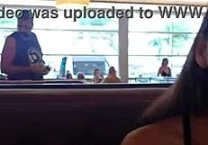 lost bet makes curvy brazilian girlfriend masturbate in restaurant then flash nude on street