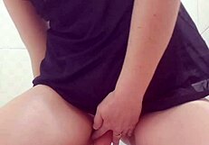 Big ass bathroom babe rides huge dildo in fat pussy to squirting orgasm creampie
