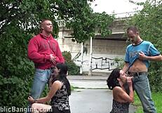 pregnant woman and petite girl in public street orgy gangbang