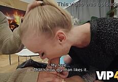 vip4k hot blonde threesome fuck while her boyfriend watches cuckold style pov