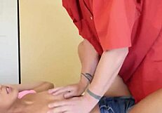 latin teen sophia leone 18+ gets punished with deep creampie doggy for theft