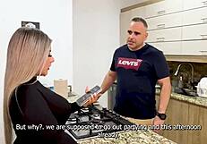 i catch stepsis naty delgado with stepdaddy xavi in kitchen then family threesome with blaze ranger