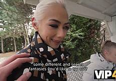 vip4k hot blonde threesome fuck while her boyfriend watches cuckold style pov