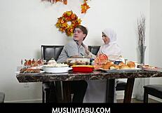 having thanksgiving dinner with my hijab girlfriend nadia white turns into hot pov sex