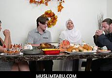 having thanksgiving dinner with my hijab girlfriend nadia white turns into hot pov sex