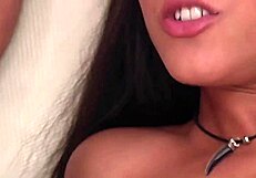 angel dark spreads shaved legs for two men fucking her deepthroat doggystyle