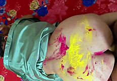 desi bhabhi spreads legs for devar cock during colorful holi bedroom sex