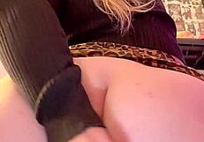 she bends over sliding glass toy into her ass slowly
