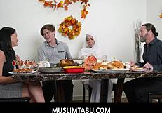 having thanksgiving dinner with my hijab girlfriend nadia white turns into hot pov sex