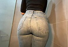 step sister's wet jeans cling to perfect sexy ass teasing hard