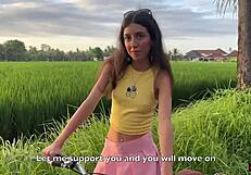 cute 18 year old teen learns riding stranger's hard cock in forest creampie