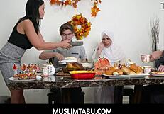 having thanksgiving dinner with my hijab girlfriend nadia white turns into hot pov sex
