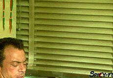 Blonde Waitress Swallows Massive Facial in Vintage Cinema Striptease!