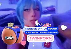 rei ayanami cosplay babe gives backstage blowjob cum in suit
