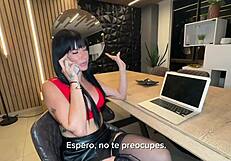 Sexy Brunette Secretary Begs for Big Dick Help Bent Over Desk