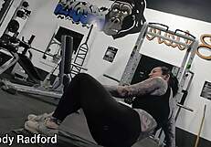 Muscular Milf Bodybuilder Performs Intense Mummification Workout in Gym as Hot Slut