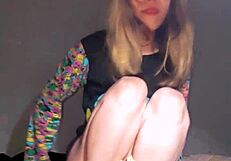 bonneyuwu slips into pijama for cute dildo play with her soft peluche on bed