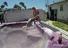 skinny slut gags on cock in jacuzzi then pussy slammed
