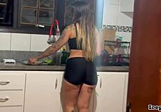 he spied me washing dishes fucked me hard kitchen lingerie big tits tattoo