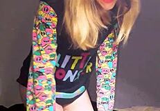 bonneyuwu slips into pijama for cute dildo play with her soft peluche on bed