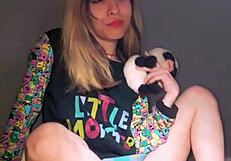 bonneyuwu slips into pijama for cute dildo play with her soft peluche on bed