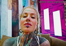slipping xl dildo deep into tight ass in fishnets high heels