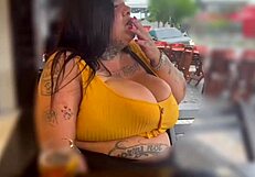 Mary Jhuana Flashes Huge Natural Tits as Boyfriend Controls Dildo Publicly on Street