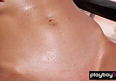 julia zu bares bombastic natural tits stripping poolside outdoors