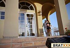 petite stepdaughter drops volleyball grabs stepdads big cock for blowjob cowgirl and doggystyle pounding