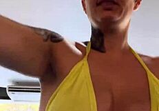Transparent Bikini Piercing Pussy Gets Wet Stares at Beachside Gym!