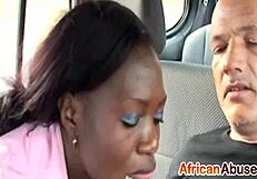 sexy ebony teases with stockings before wild interracial car ride suck