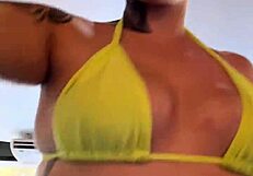 Transparent Bikini Piercing Pussy Gets Wet Stares at Beachside Gym!