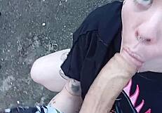 she sucks my pierced cock in public backyard teasing nipples wet
